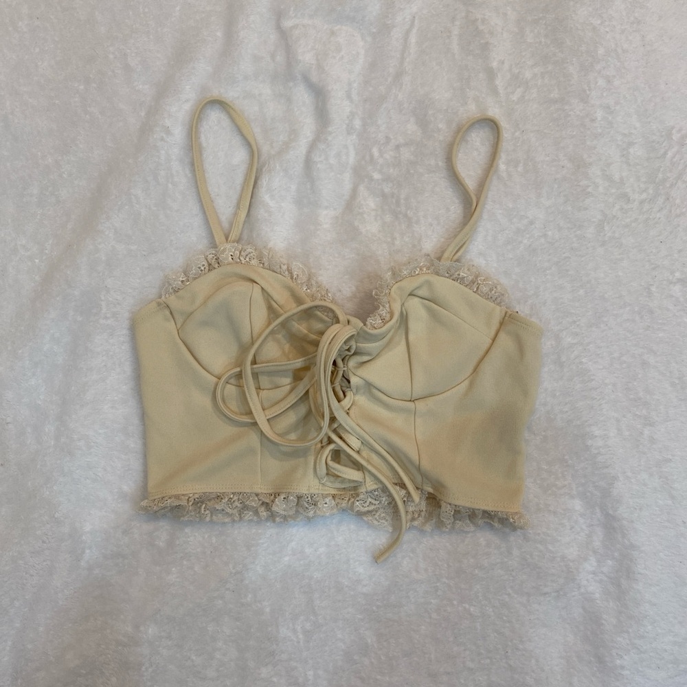 SHEIN Cream Lace-Up Cropped Cami Top
